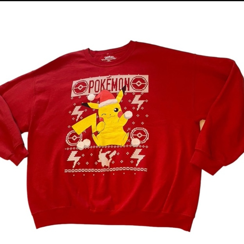 Pokemon Pikachu Snowball Red Sweatshirt Size XXL